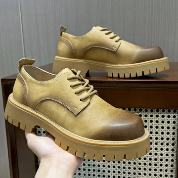 Xajzpa Men's Korean Leather Platform Oxford Slippers in Thick Bottom Racing Casual Sneakers Square Pointed Formal Dress Shoes